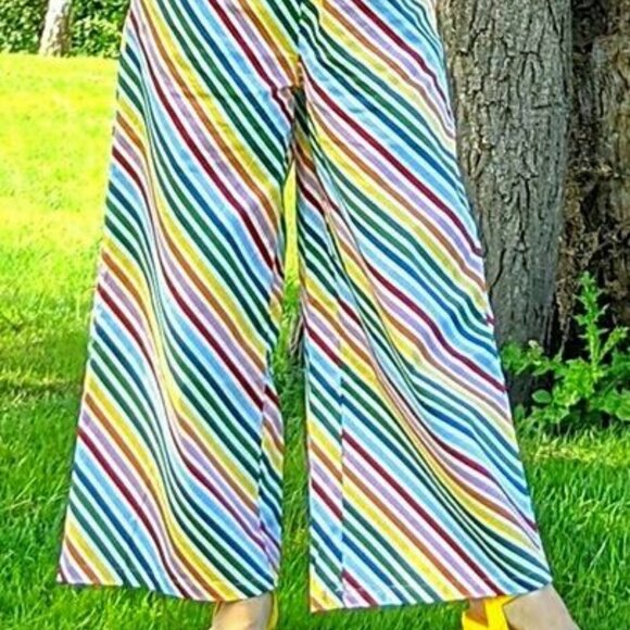 ModCloth x Collectif large L Jumpsuit Women's Darcie Rainbow Stripe US 10 UK 14 - Picture 9 of 9